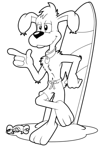 Cool Cartoon Dog Surfer Coloring Page